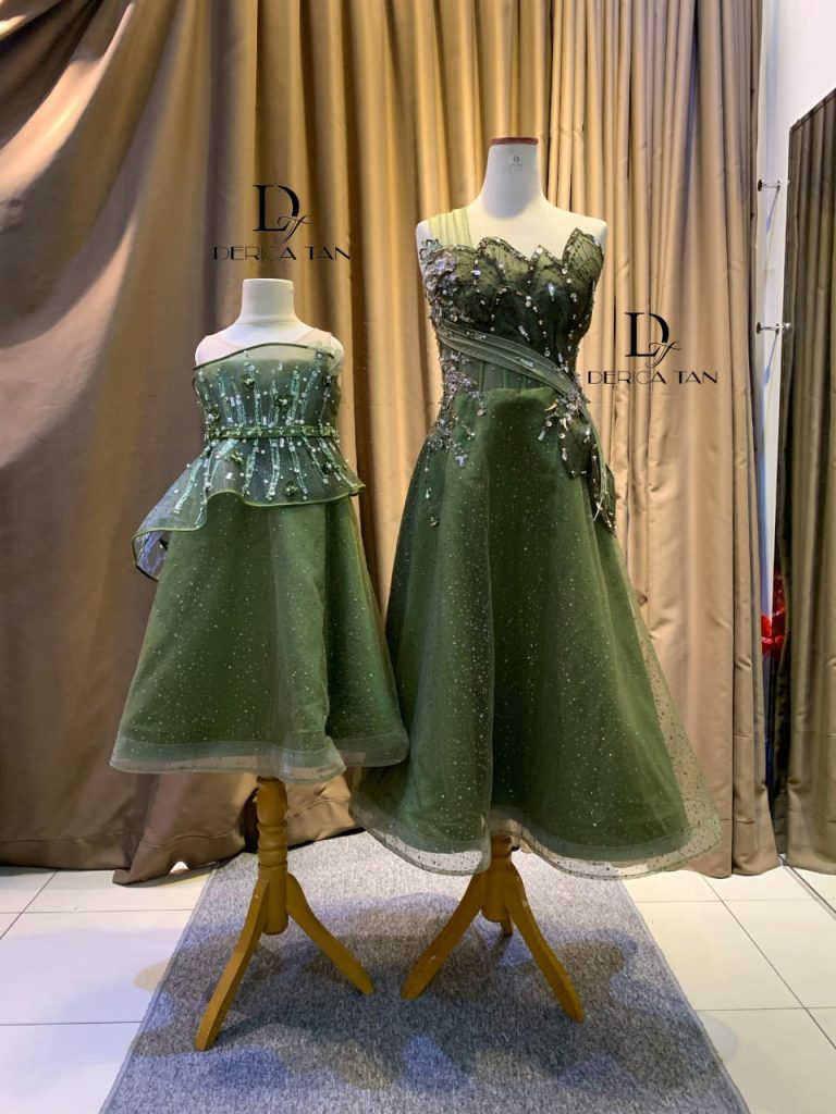 sewa gaun pesta midi olive