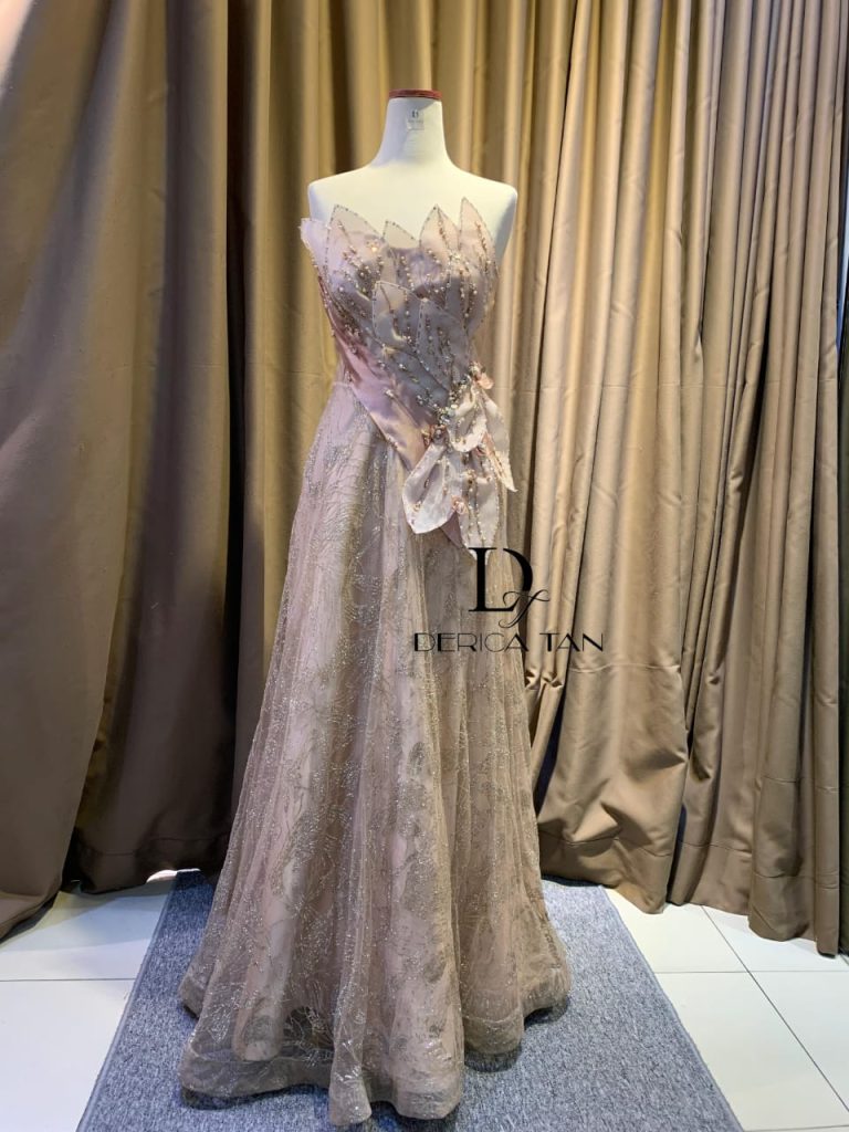 sewa gaun pesta rosegold